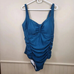 New DACI Swimsuit Ruched Sides Flattering Tummy Control Teal Blue‎ NWT SZ 20W